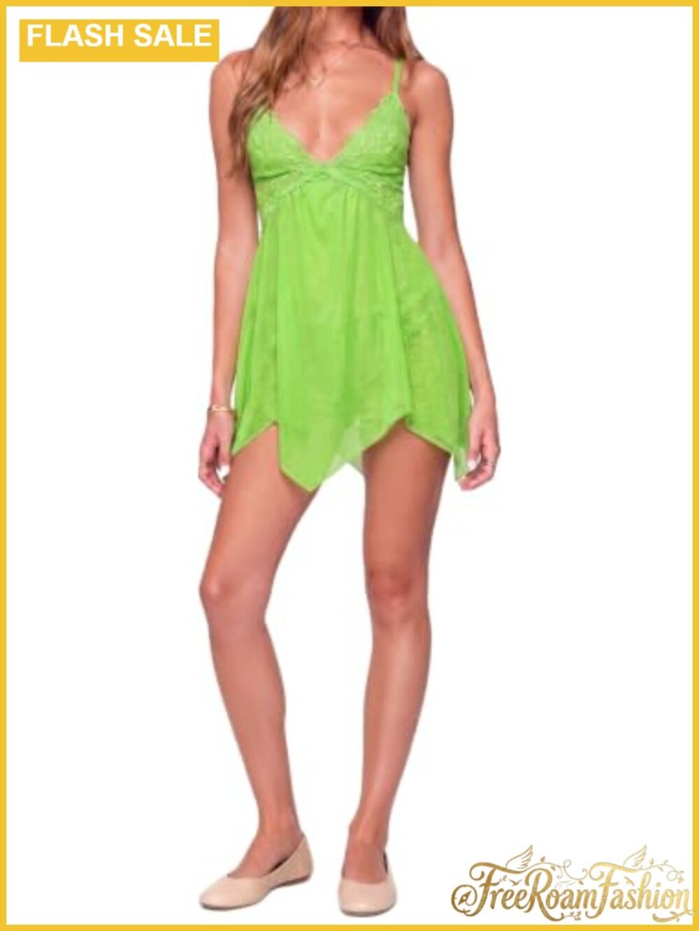 Lace Mesh Fairy Mini Dress Spaghetti Strap Sheer Costume